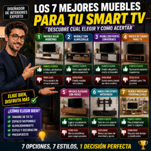 Comparativa de diferentes tipos de muebles para TV Smart con estilos modernos y espacio de almacenamiento