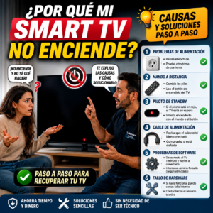 nteligente que no enciende la tele con usuario revisando posibles averías