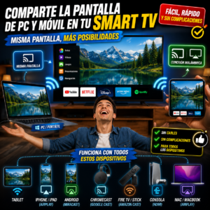 Duplicación de pantalla o Compartir Pantalla con TV desde un PC y un smartphone hacia una Smart