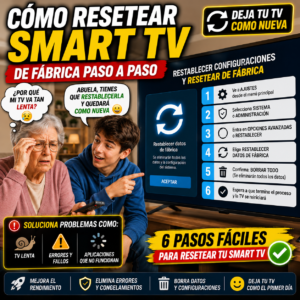 Smart TV mostrando la opción de restaurar la configuración de fábrica para saber Como Resetear SMART TV