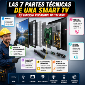 Funcionales Partes de una SMART TV: Esquema de los bloques técnicas internas y externas de una Smart TV con sus componentes identificados
