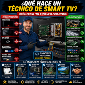 Se Puede Reparar una SMART TV: Técnico de Televisores revisando los componentes internos de un televisor durante una reparación