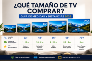 Guía de tamaños de TV y distancia recomendada para elegir pantalla 32 43 55 65 y 75 pulgadas