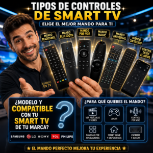 Mandos inteligentes y tipos de controles de smart tv con diferentes tecnologías y funciones