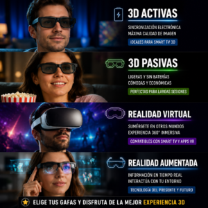 3D Gafas para televisor compatibles con Smart TV para disfrutar de películas y videojuegos en tres dimensiones