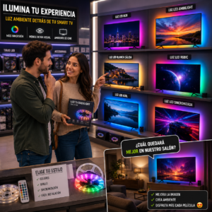 Luces ambientales LED para TV iluminando la pared trasera