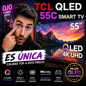 Las marcas de SMART TV de mejor calidad-precio Televisor TCL QLED C55 UHD Smart TV mostrando imagen Ultra HD de alta calidad