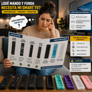 Diferentes tipos de controles remotos o mandos para smart tv y accesorios de protección